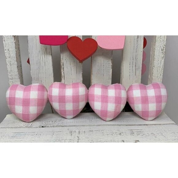 Valentine Heart Decor 4 piece Buffalo Plaid Check Vase Bowl Filler Scatter Decor - Picture 1 of 7